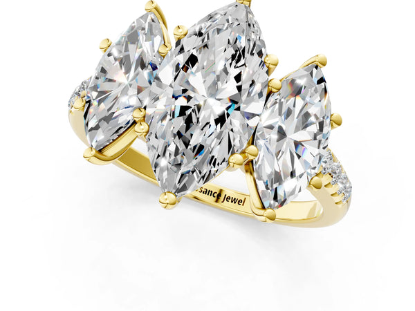Yellow gold 1 Carat Three-Stone Marquise Cut Diamond Ring with Round  Pavé Band and Prong Setting