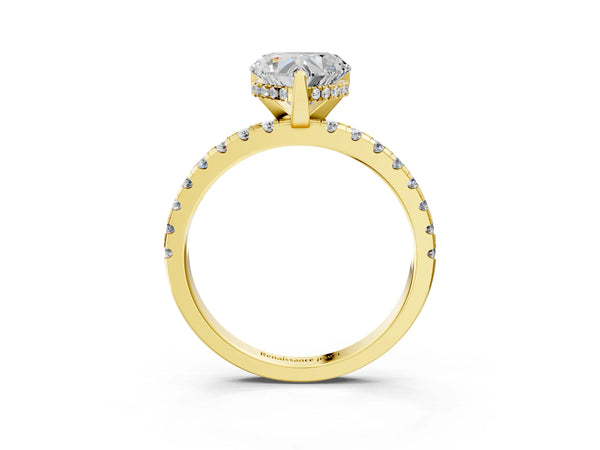 1.5 Carat Heart Cut Yellow gold Diamond Solitaire Ring with Round  Pavé Band and Four-Prong Setting