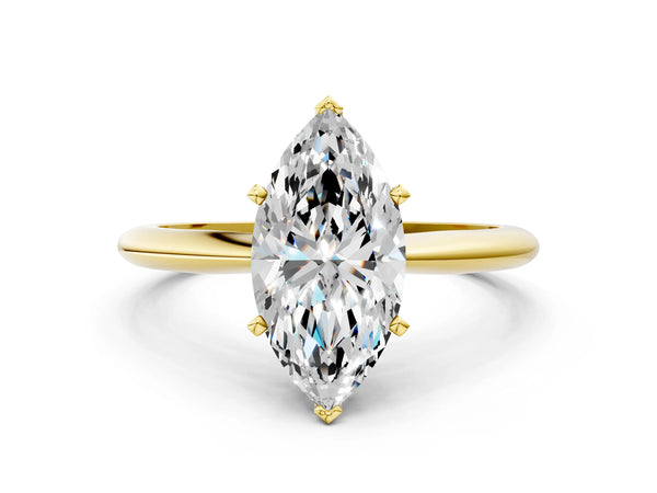 1.5 Carat Marquise Cut Yellow gold Diamond Solitaire Engagement Ring with Classic Band and Four-Prong Setting
