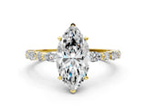 10K Yellow Gold 1.51 Carat F VS1 Marquise Diamond Ring with Marquise and Round Side Stones and Four-Prong Setting
