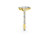 10K Yellow Gold 1.51 Carat F VS1 Marquise Diamond Ring with Marquise and Round Side Stones and Four-Prong Setting