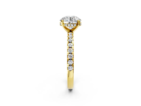 1.5 Carat Round Cut Yellow gold Diamond Solitaire Ring with Round  Pavé Band and Four-Prong Setting