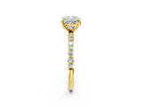 Yellow gold 10 Carat Cushion Cut  Solitaire Ring with Pave Band and Four Prong Setting_2