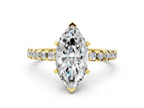Yellow gold 10 Carat Marquise Cut  Solitaire Ring with Pavé Band and Four-Prong Setting