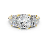 Yellow gold 10 Carat Three-Stone Radiant Cut  Ring with Pavé Band and Prong Setting