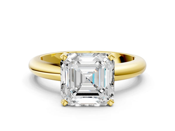 2 Carat Asscher Cut Yellow gold Diamond Solitaire Engagement Ring with Round Band and Four-Prong Setting