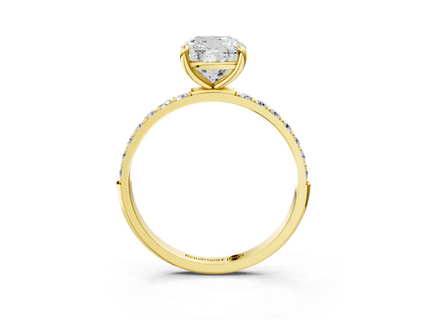 2 Carat Cushion Cut Yellow gold Diamond Solitaire Ring with Round  Pavé Band and Prong Setting