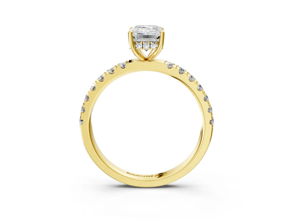 2 Carat Emerald Cut Yellow gold Diamond Pave Band Solitaire Ring with Round  and Prong Setting