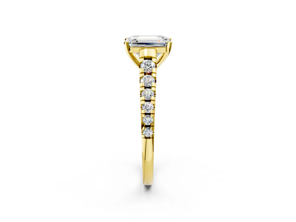 Yellow gold 2 Carat Emerald Cut Diamond Cathedral Solitaire Ring with Round  Pavé Band