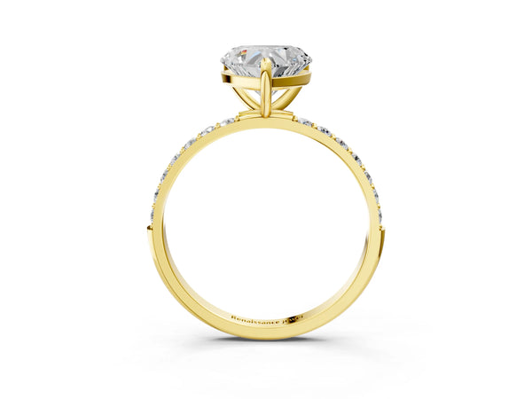 2 Carat Heart Cut Yellow gold Diamond Solitaire Ring with Round  Pavé Band and Prong Setting