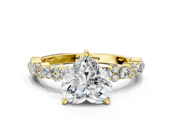 2 Carat Heart Cut Yellow gold Diamond Side Stone Solitaire Ring with Round and Four-Prong Setting