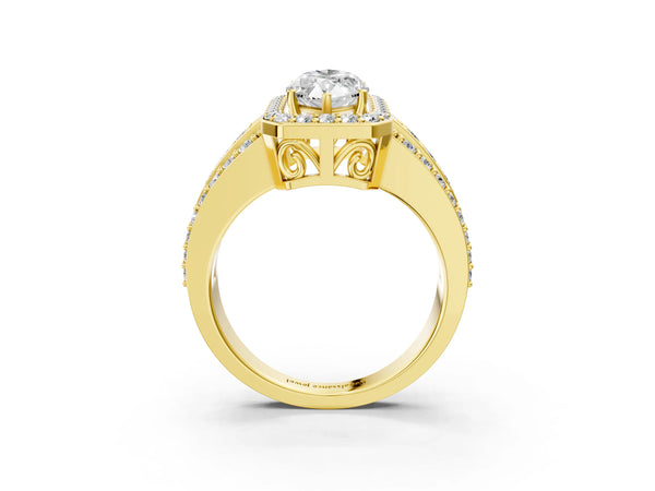 2 Carat Marquise Cut Yellow gold Halo Diamond Ring with Round  Split Shank and Prong Setting