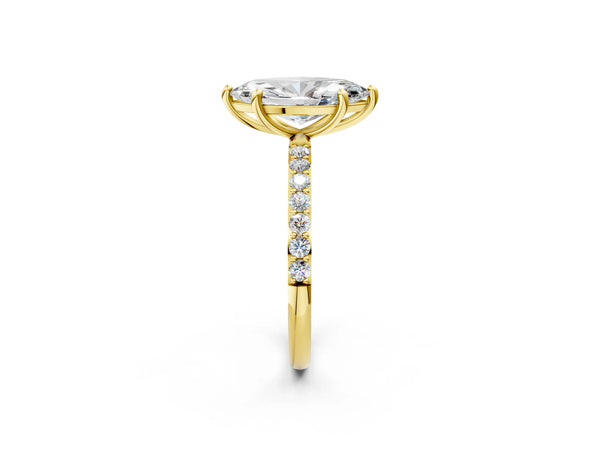 2 Carat Marquise Cut Yellow gold Diamond Solitaire Ring with Round  Pavé Band and Prong Setting