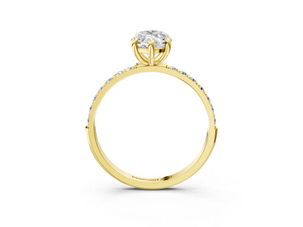2 Carat Marquise Cut Yellow gold Diamond Solitaire Ring with Round  Pavé Band and Prong Setting