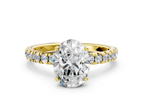 2 Carat Oval Cut Yellow gold Diamond Pave Band Solitaire Ring with Round  and Prong Setting
