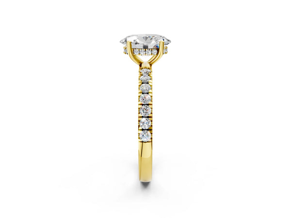 2 Carat Oval Cut Yellow gold Diamond Pave Band Solitaire Ring with Round  and Prong Setting