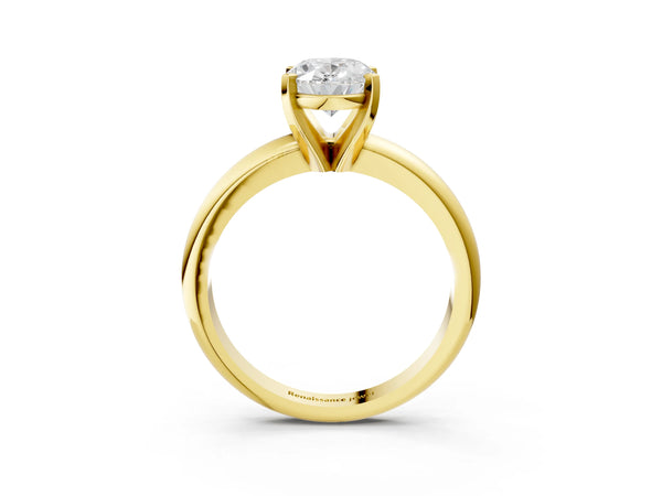 2 Carat Oval Cut Yellow gold Diamond Solitaire Engagement Ring with Round Band and Four-Prong Setting