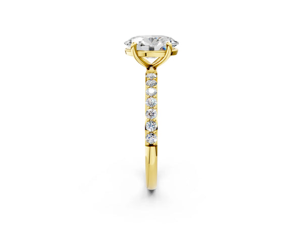 2 Carat Oval Cut Yellow gold Diamond Solitaire Ring with Round  Pavé Band and Prong Setting
