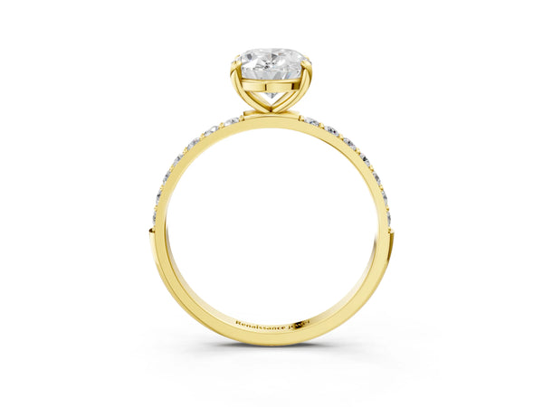 2 Carat Oval Cut Yellow gold Diamond Solitaire Ring with Round  Pavé Band and Prong Setting