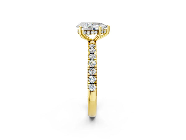2 Carat Pear Cut Yellow gold Diamond Pave Band Solitaire Ring with Round  and Prong Setting