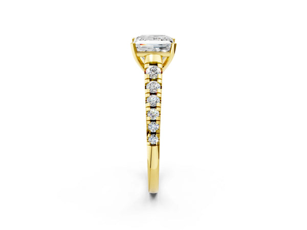 Yellow gold 2 Carat Princess Cut Diamond Cathedral Solitaire Ring with Round  Pavé Band