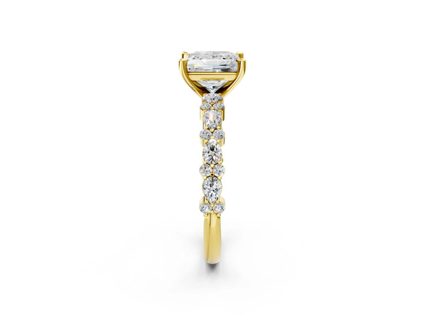 2 Carat Princess Cut Yellow gold Diamond Side Stone Solitaire Ring with Round and Four-Prong Setting