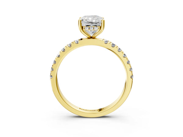 2 Carat Radiant Cut Yellow gold Diamond Pave Band Solitaire Ring with Round  and Prong Setting
