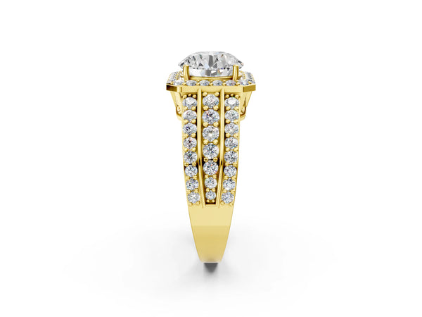 Yellow gold 2 Carat Round Cut Halo Diamond Ring with Round  Split Shank and Prong Setting