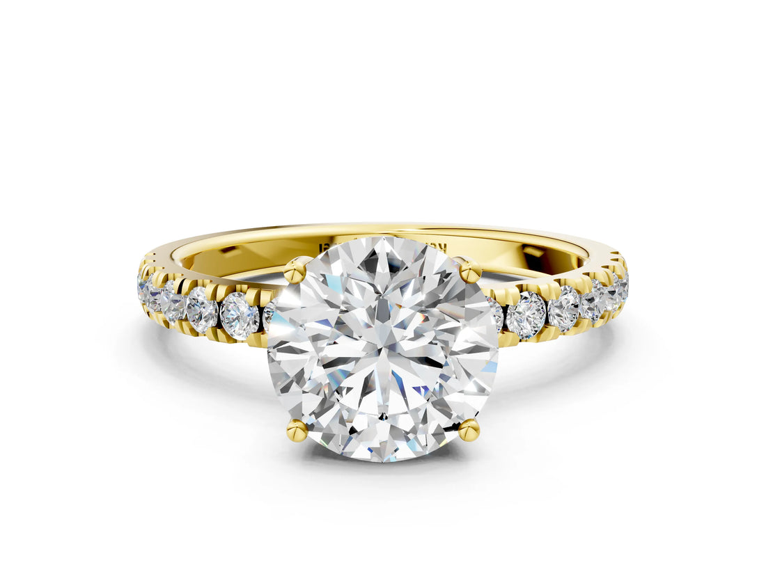 Yellow gold 2 Carat Round Cut  Pave Band Solitaire Ring with Four-Prong Setting_12