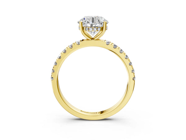 2 Carat Round Cut Yellow gold Diamond Pave Band Solitaire Ring with Round  and Prong Setting
