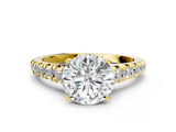 Yellow gold 2 Carat Round Cut  Solitaire Ring with Cathedral Setting and Pavé Band