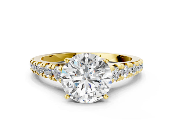 Yellow gold 2 Carat Round Cut Diamond Cathedral Solitaire Ring with Round  Pavé Band