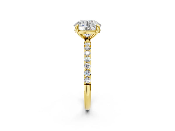 2 Carat Round Cut Yellow gold Diamond Solitaire Ring with Round  Pavé Band and Prong Setting