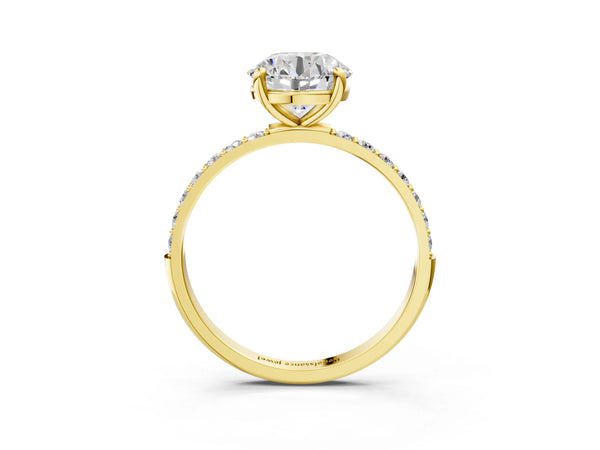 2 Carat Round Cut Yellow gold Diamond Solitaire Ring with Round  Pavé Band and Prong Setting