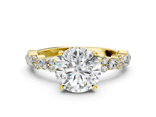 2 Carat Round Cut Yellow gold Diamond Side Stone Solitaire Ring with Round and Four-Prong Setting