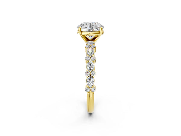 2 Carat Round Cut Yellow gold Diamond Side Stone Solitaire Ring with Round and Four-Prong Setting