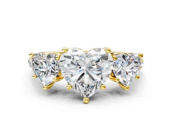 Yellow gold 2 Carat Three-Stone Heart Cut Diamond Ring with Round  Pavé Band and Prong Setting