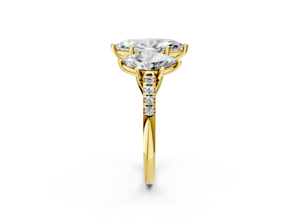 Yellow gold 2 Carat Three-Stone Marquise Cut Diamond Ring with Round  Pavé Band and Prong Setting