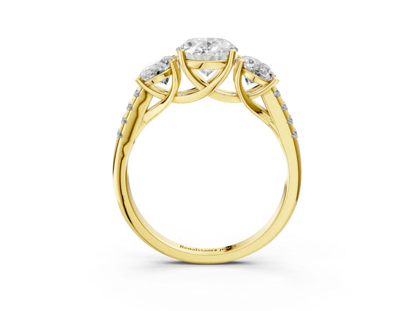 Yellow gold 2 Carat Three-Stone Oval Cut Diamond Ring with Round  Pavé Band and Prong Setting