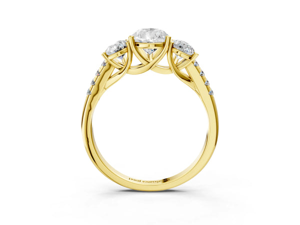 Yellow gold 2 Carat Three-Stone Pear Cut Diamond Ring with Round  Pavé Band and Prong Setting