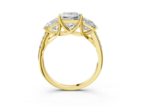 Yellow gold 2 Carat Three-Stone Princess Cut Diamond Ring with Round  Pavé Band and Prong Setting