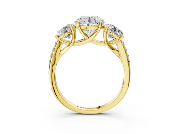 Yellow gold 2 Carat Three-Stone Round Cut Diamond Ring with Round  Pavé Band and Prong Setting