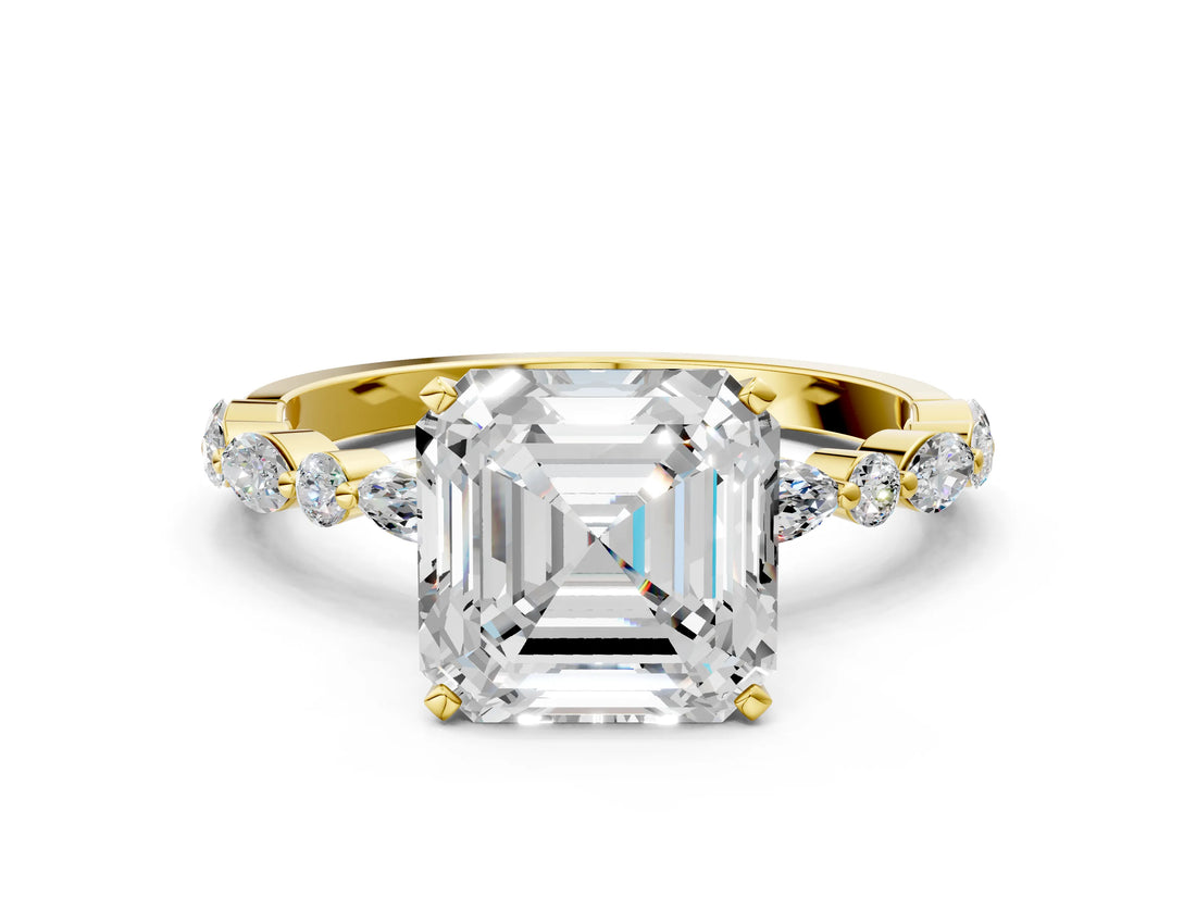 Yellow gold 2.5 Carat Asscher Cut  Solitaire with Side Stones on a Pavé Band and Four-Prong Setting_32