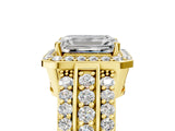Yellow gold 2.5 Carat Emerald Cut Halo  Ring with Split Shank and Four-Prong Setting_5