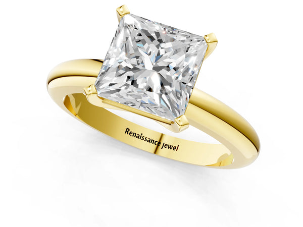 14K Yellow Gold 2.50 Carat F VS1 Princess Diamond Solitaire Engagement Ring with Round Band and Four-Prong Setting
