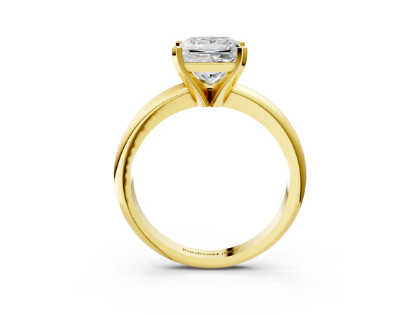 14K Yellow Gold 2.50 Carat F VS1 Princess Diamond Solitaire Engagement Ring with Round Band and Four-Prong Setting