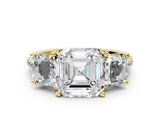 Yellow gold 2.5 Carat Three-Stone Asscher Cut Diamond Ring with Round  Pavé Band and Prong Setting_12