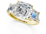 Yellow gold 2.5 Carat Three-Stone Asscher Cut Diamond Ring with Round  Pavé Band and Prong Setting_13