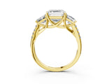 Yellow gold 2.5 Carat Three-Stone Asscher Cut Diamond Ring with Round  Pavé Band and Prong Setting_15