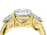 Yellow gold 2.5 Carat Three-Stone Asscher Cut Diamond Ring with Round  Pavé Band and Prong Setting_16